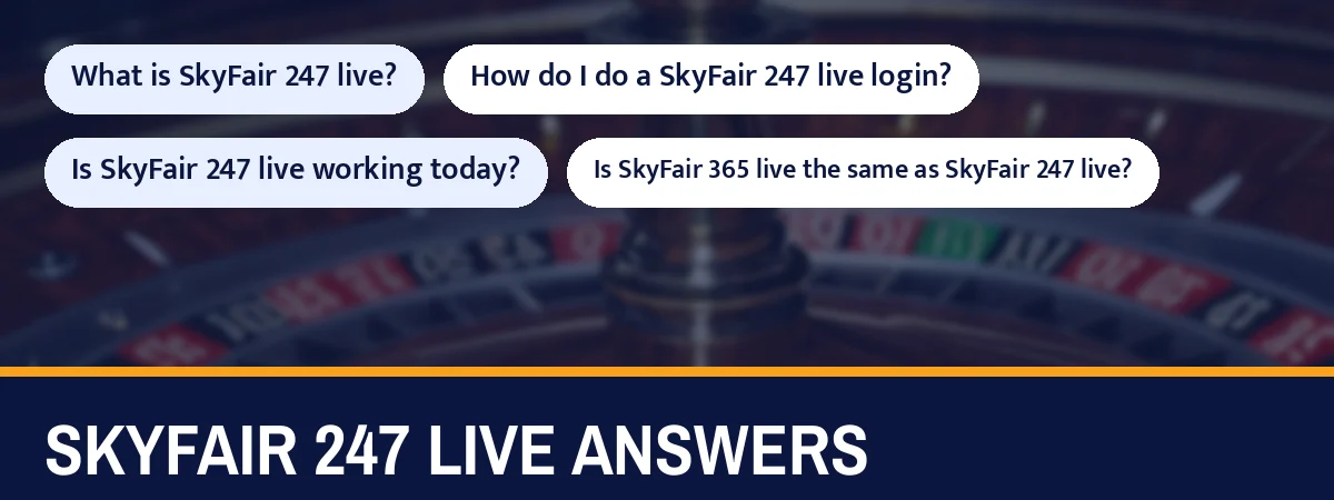 SkyFair 247 live answers strip with questions such as What is SkyFair 247 live?