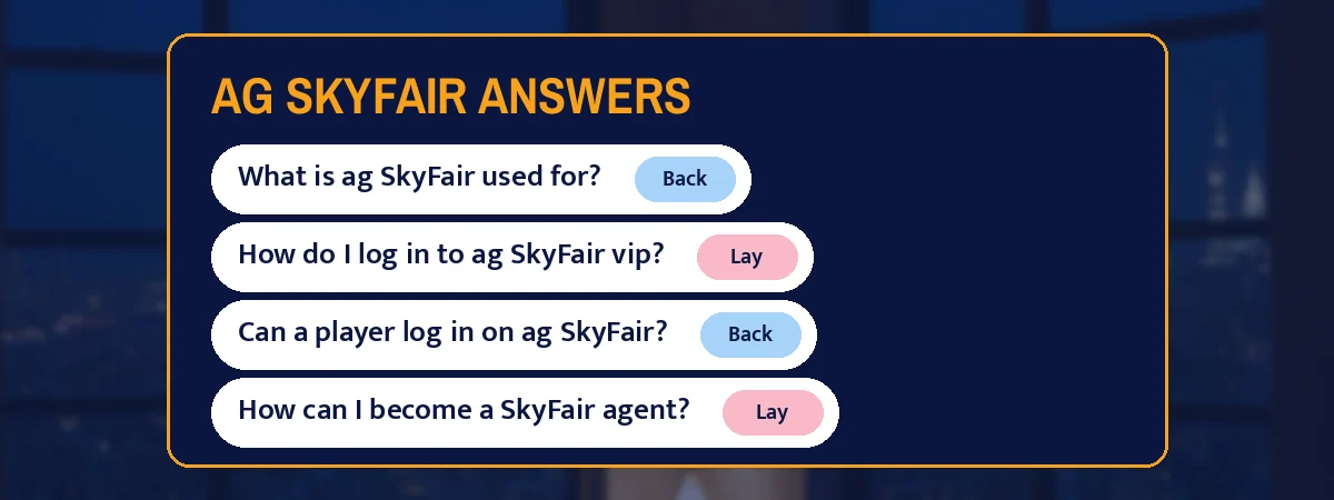 Ag SkyFair answers strip with questions such as What is ag SkyFair used for?