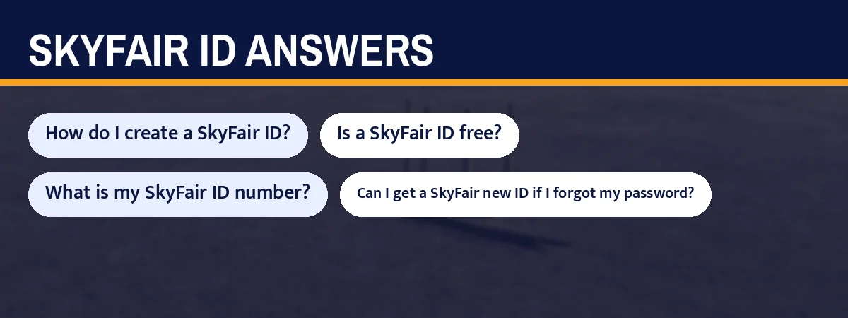 SkyFair id answers strip with questions such as How do I create a SkyFair ID?